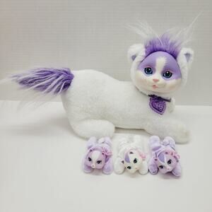 Kitty Surprise White Purple Plush Stuffed Mommy Cat with 3 Kittens Babies READ